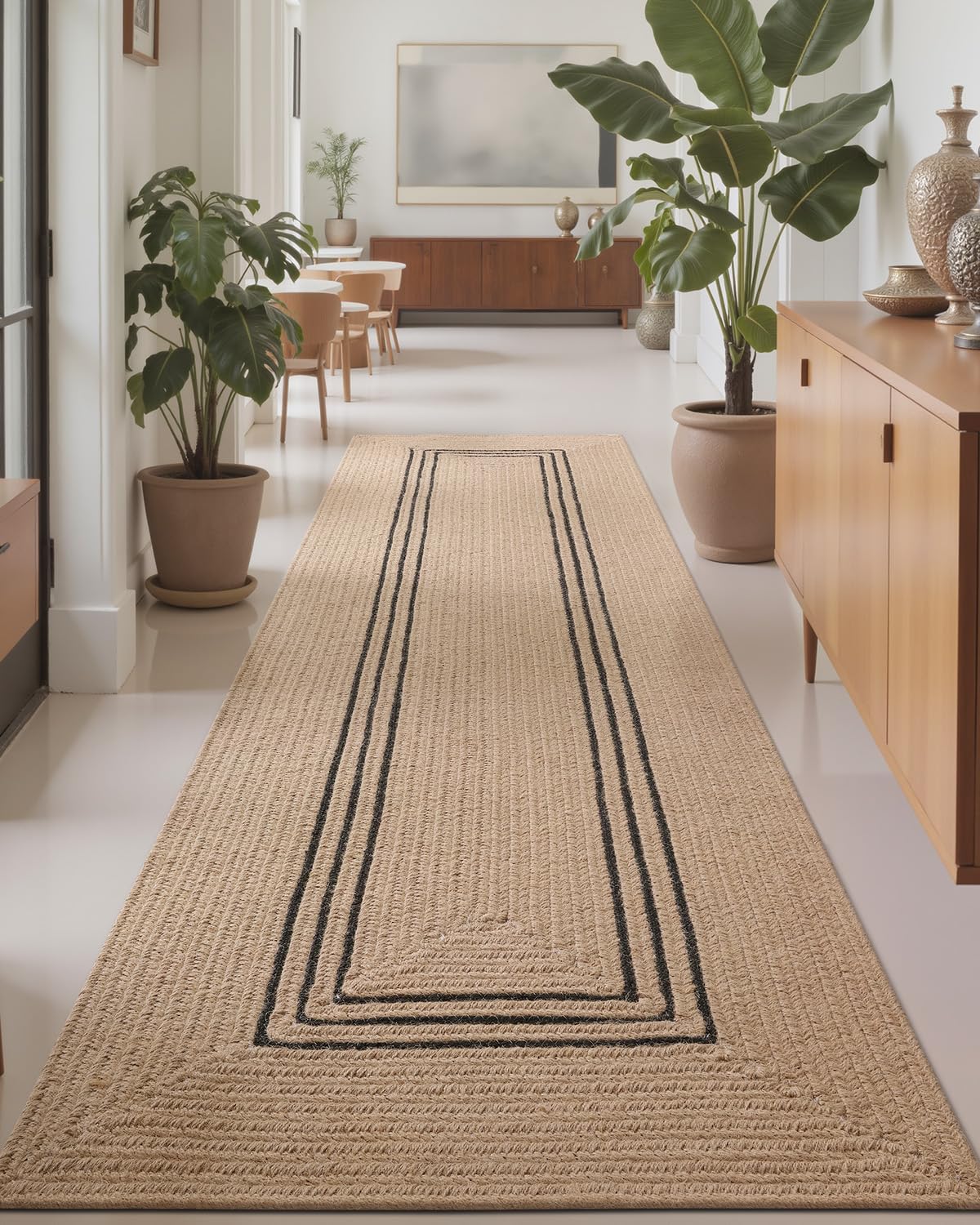 LUMI Jute Runner Rug Non Slip for Hallway, 2'x7' Natural Rustic Carpet No Shedding, Farmhouse Braided Area Mat Indoor High Traffic for Living Room,