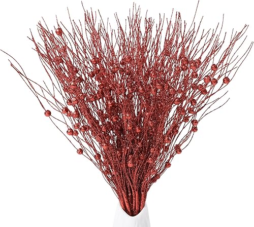 U'Artlines 24 tallos de bayas con purpurina de Navidad, bayas doradas de 17 pulgadas, tallos artificiales de Navidad florales de Navidad para corona