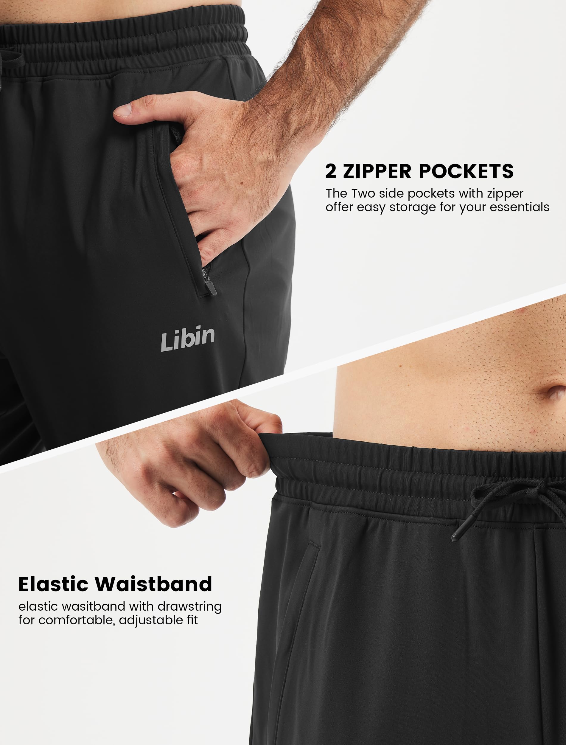 Libin Pantalon Chandal Hombre Recto Largos Deporte Running Pantalón Cintura Elástica de Fato Treino Gimnasio Chinos Jogger con Bolsillos de Cremallera