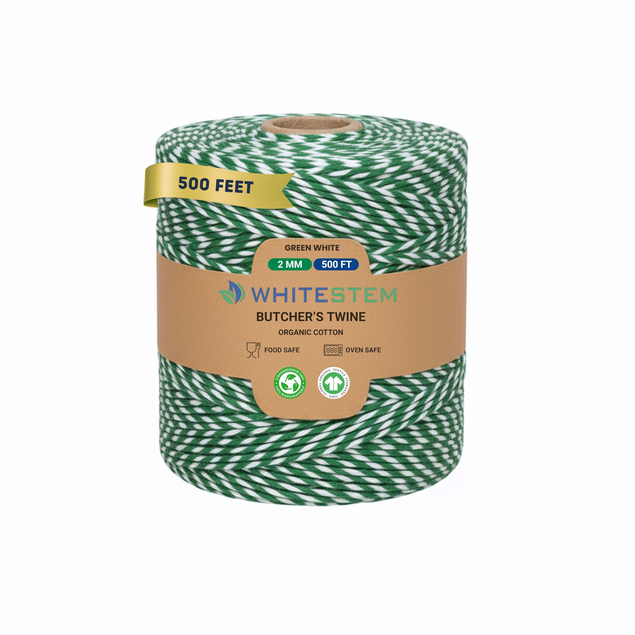 Green &amp; White Cotton Twine 500 Feet – Organic Baker’s Twine, Food Safe Butchers Twine, Gift Wrapping for Crafts, DIY Decor, Spring Packaging
