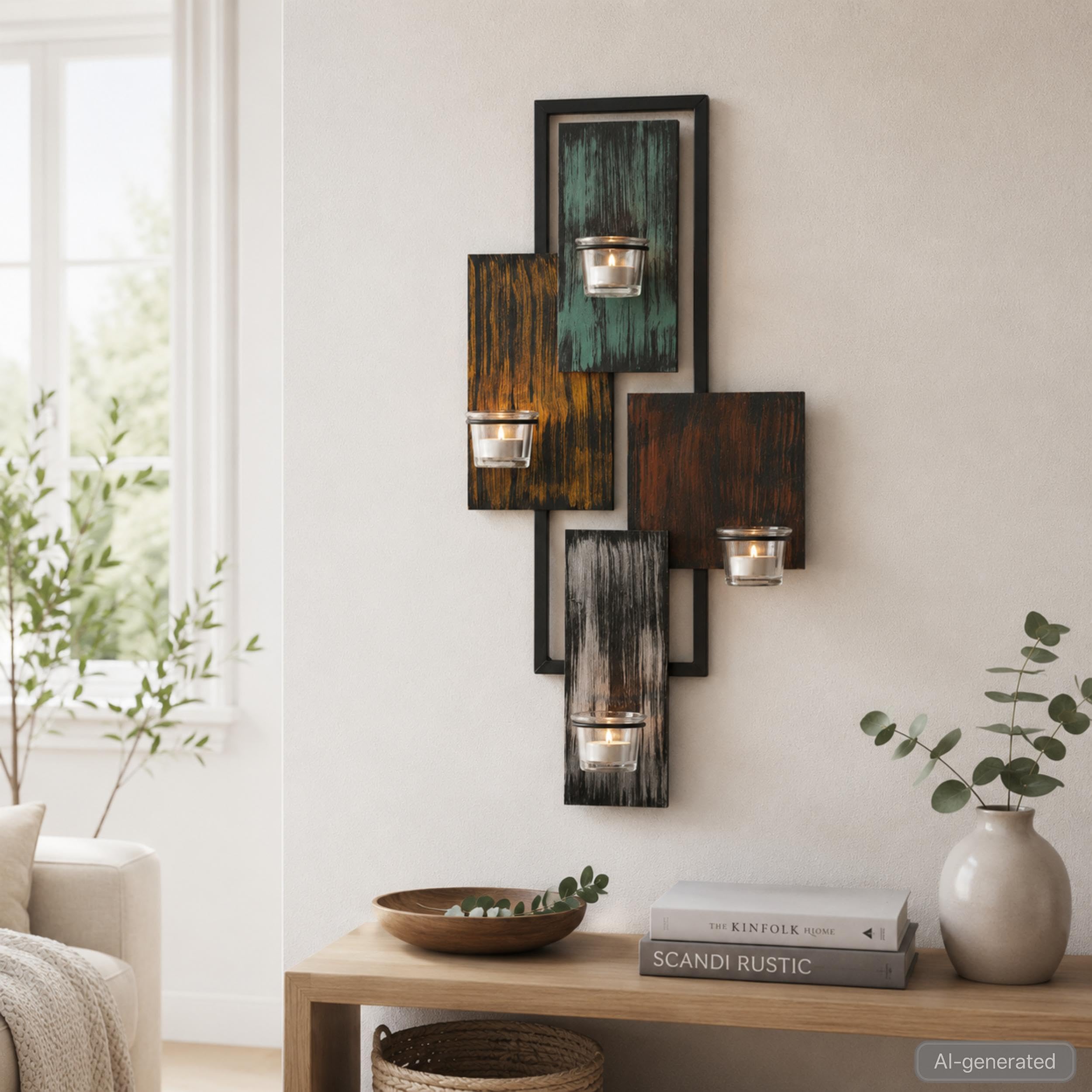 DanDiBo - Soporte para velas de té abstracto de metal para pared, negro, 61 cm, portavelas de pared