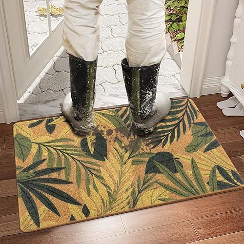 Miniatura 5 de Carvapet Felpudo artificial de fibra de coco  17 x 30 pulgadas Felpudo de bienvenida para puerta delantera con parte trasera antideslizante, felpudo