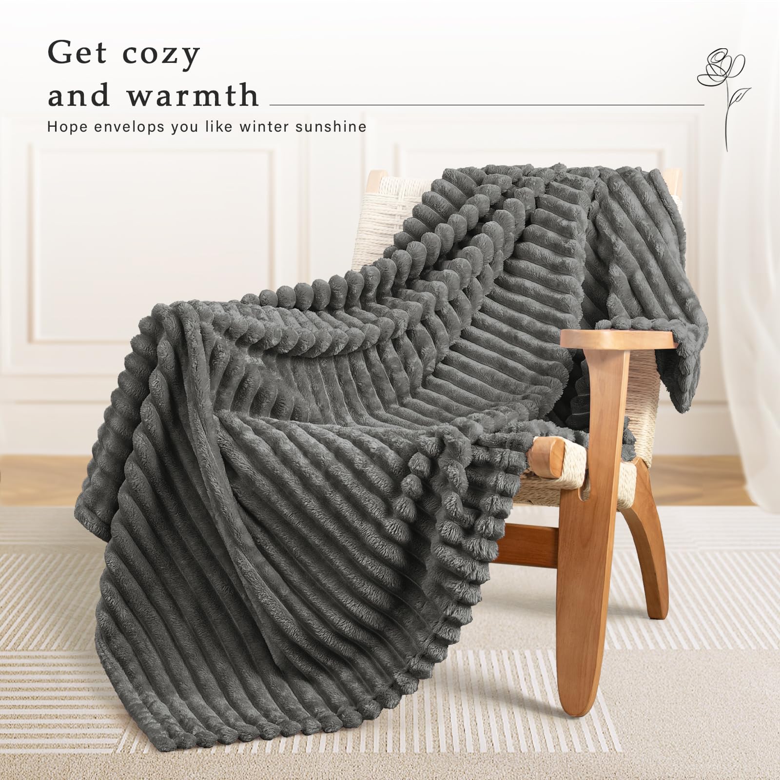 Exclusivo Mezcla Fleece Throw Blanket for Sofa Super Soft Striped Jacquard Bed Blanket - Image 2