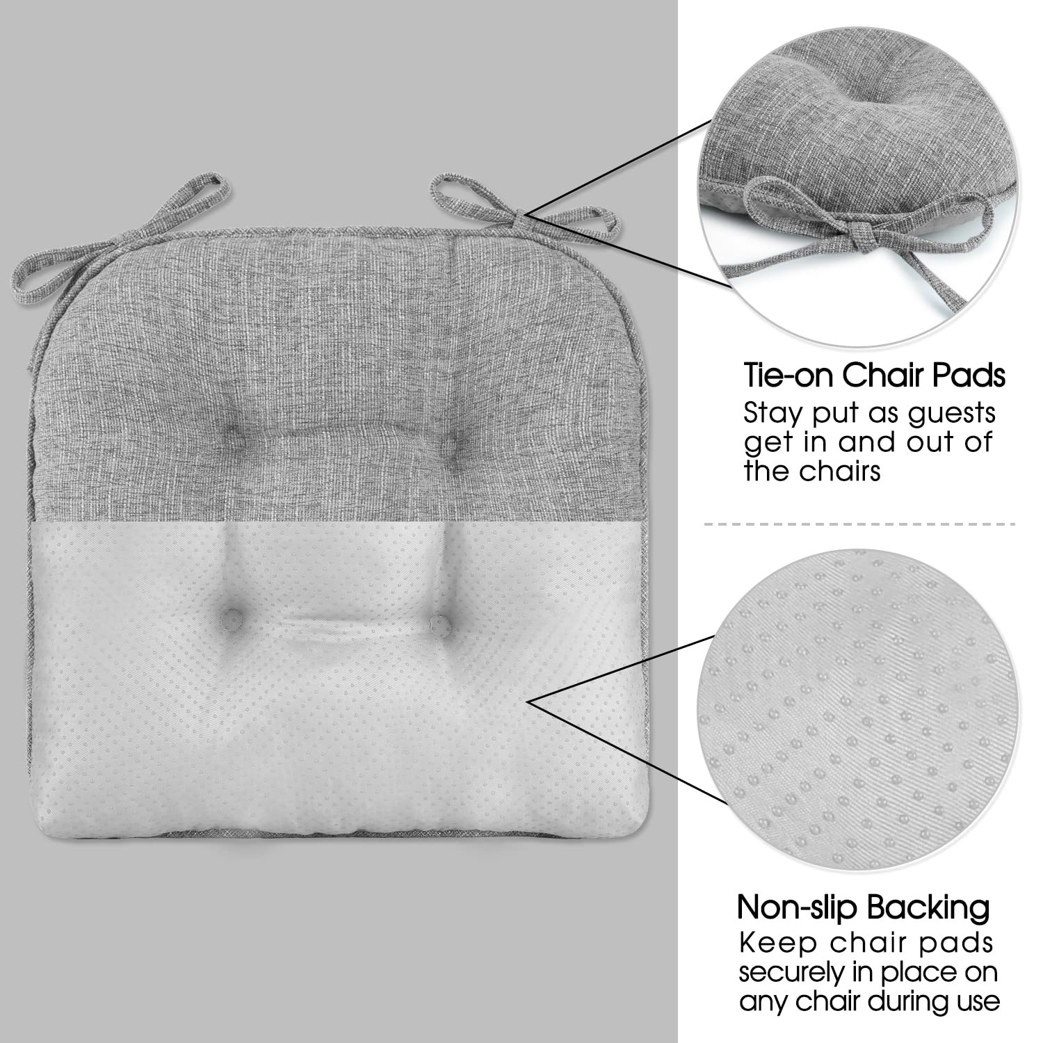 Basic Beyond Chair Cushions for Dining Chairs 4 Pack, Memory Foam Chair Cushion with Ties and Non Slip Backing, 15.5 x 15.5 inches Tufted Chair Pads for Dining Chairs(Light Grey)