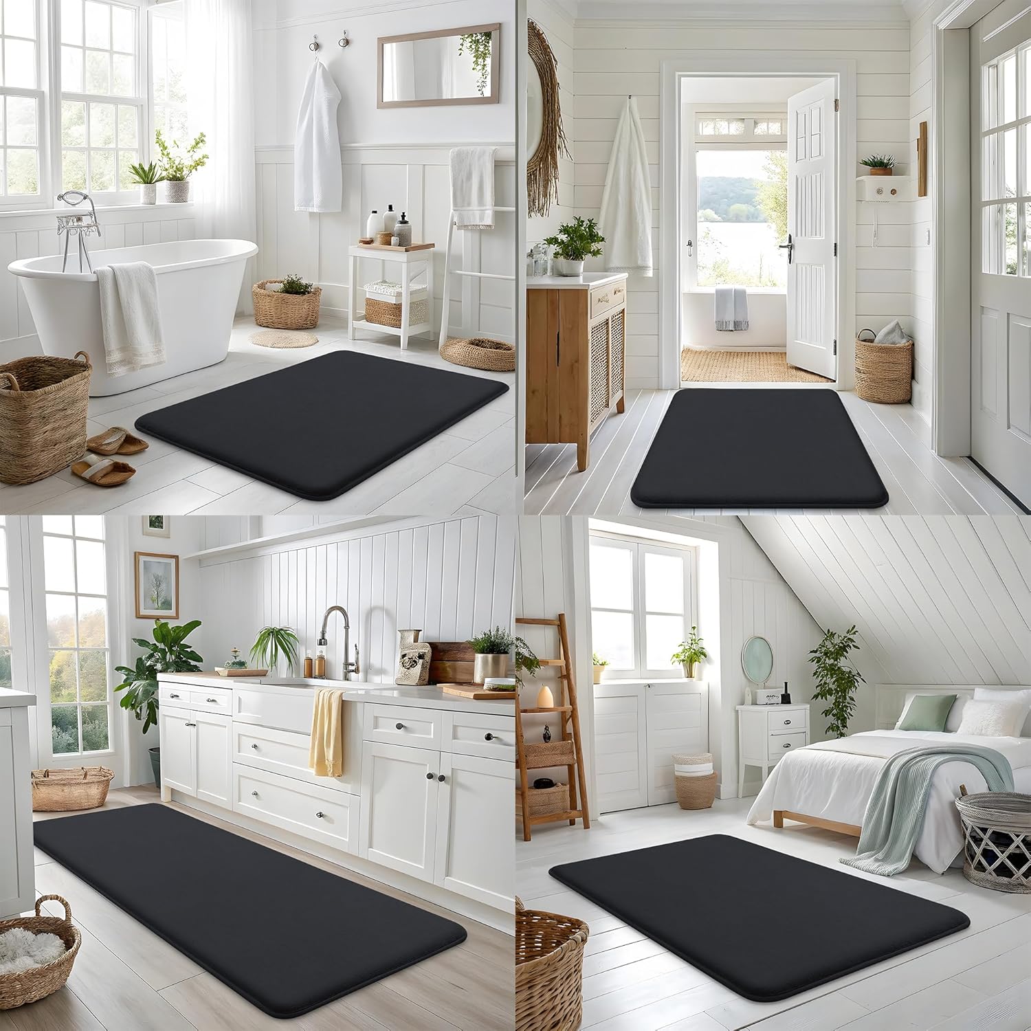 Smiry Memory Foam Bath Mat 47x17, Extra Soft and Absorbent Bathroom Mats, Non Slip Washable Carpet for Floor, Shower and Tub, Black