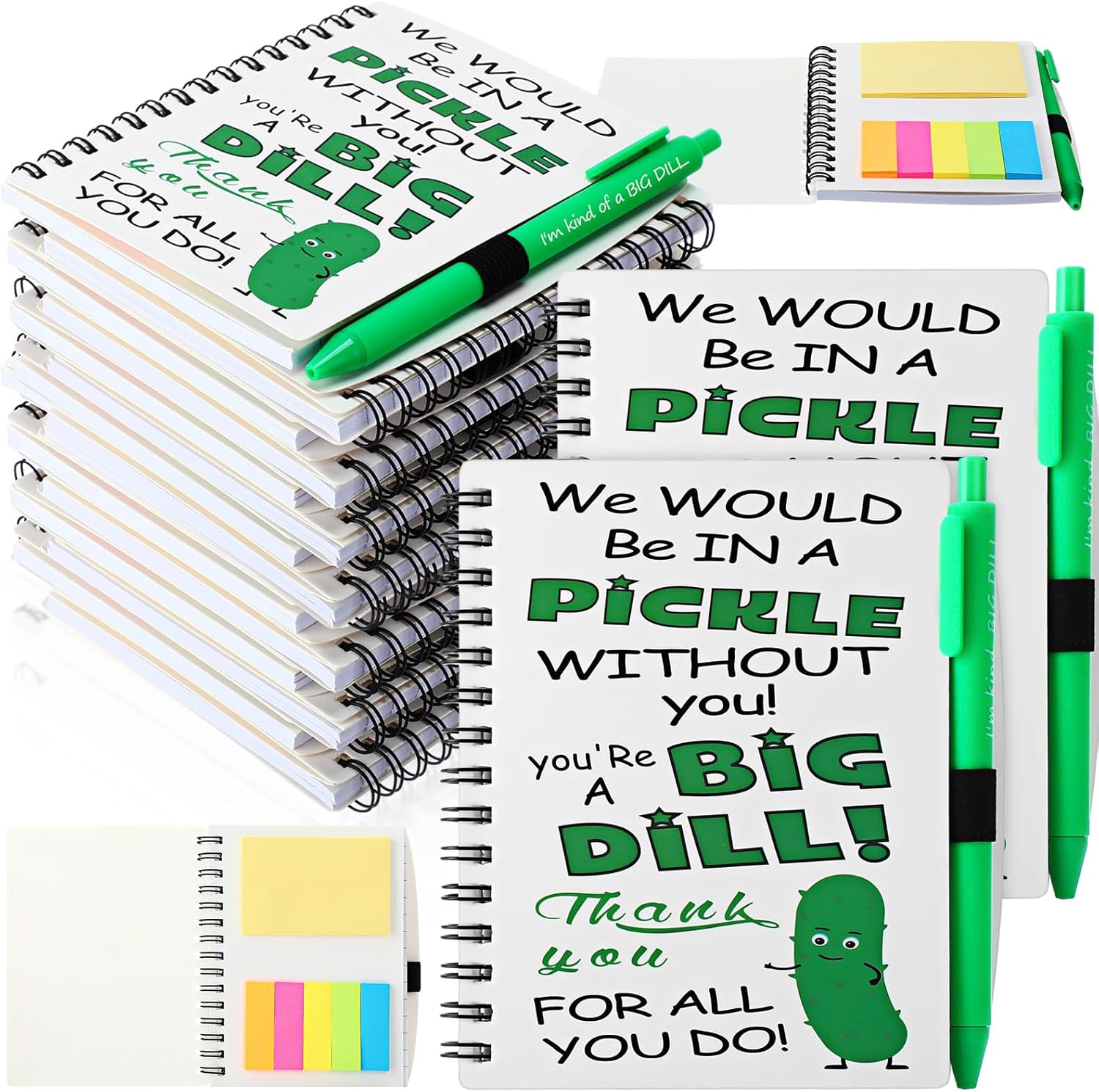 Jetec 24 Pcs Inspirational Pickle Pens Spiral Pickle Notebooks Bulk Emotional Support Gifts for Teacher Employee Coworker Appreciation Gifts Positive Encouragement Back to School Presents