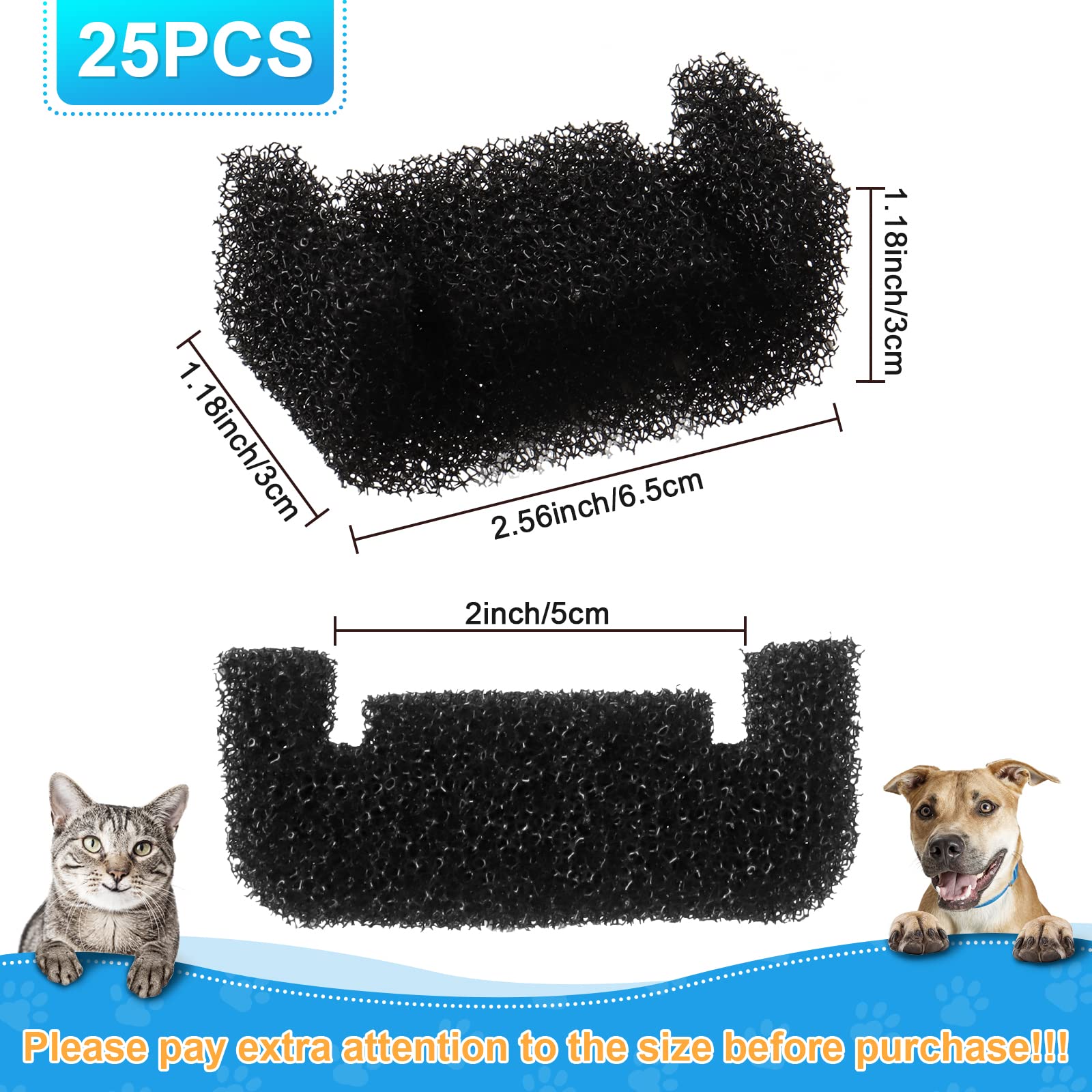 12-Pack Cat Water Fountain Sponge Filters - High Density Replacement For 95oz/2.8L Pet Fountains
