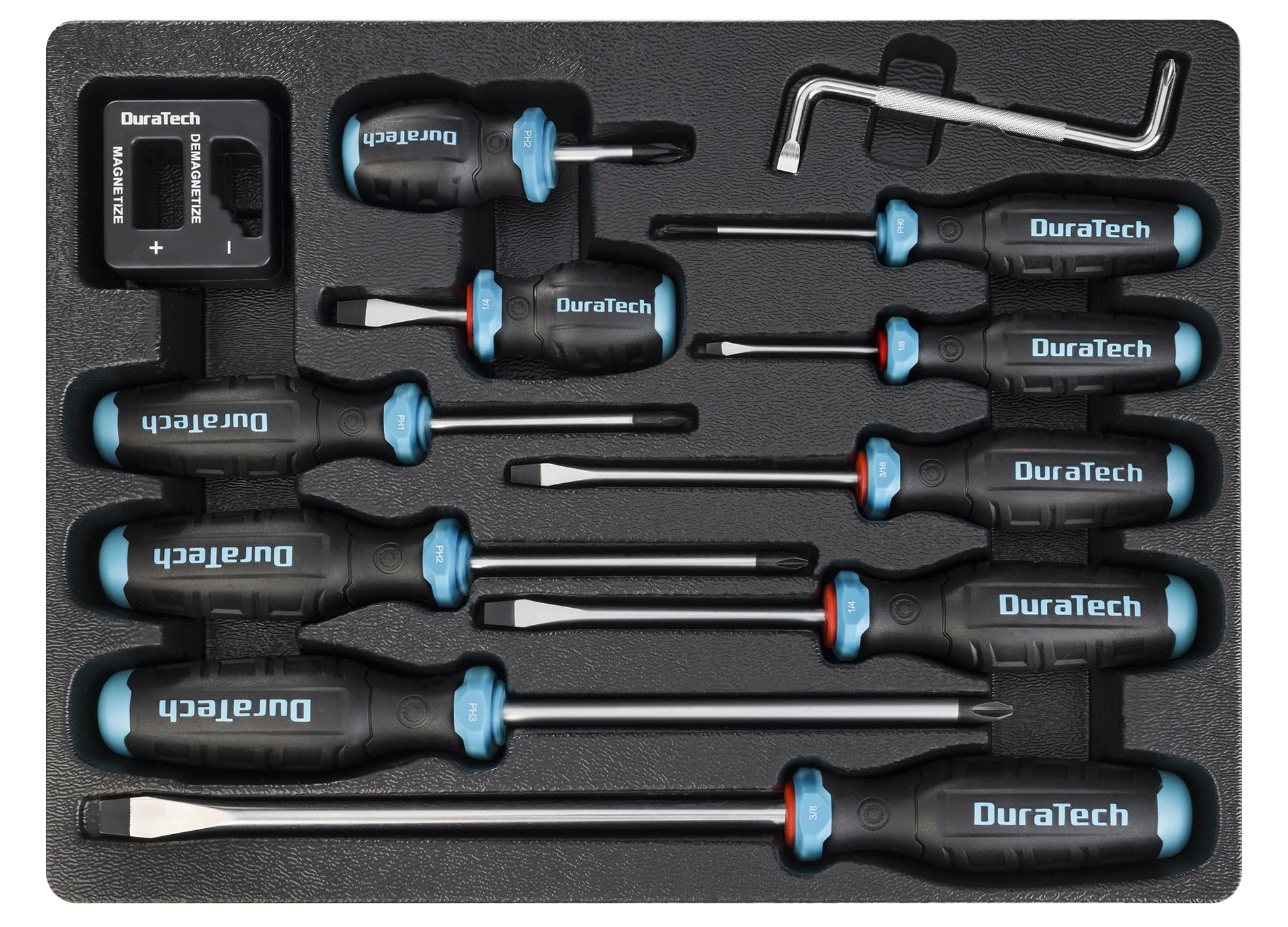 12-Piece Magnetic Screwdriver Set, 5 Phillips and 5 Slotted Tip S2 Alloy Steel Screwdriver Set, 1 pc Magnetizer Demagnetizer, 1 pc CR-V Offset Screwdriver, Storage Tray Included