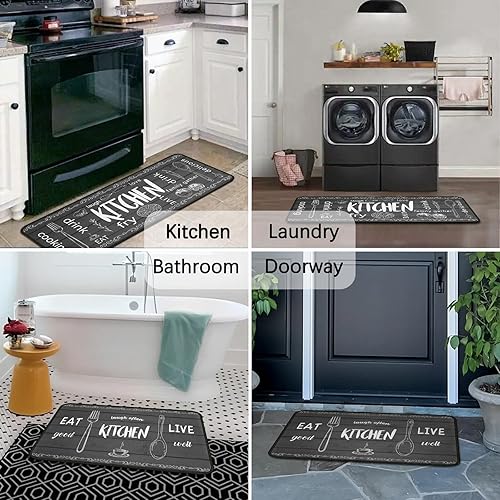 Miniatura 4 de Protikol Juego de 3 alfombras de cocina bohemias con diseño floral, antideslizantes, lavables, alfombra de pasillo para cocina, suelo, oficina,