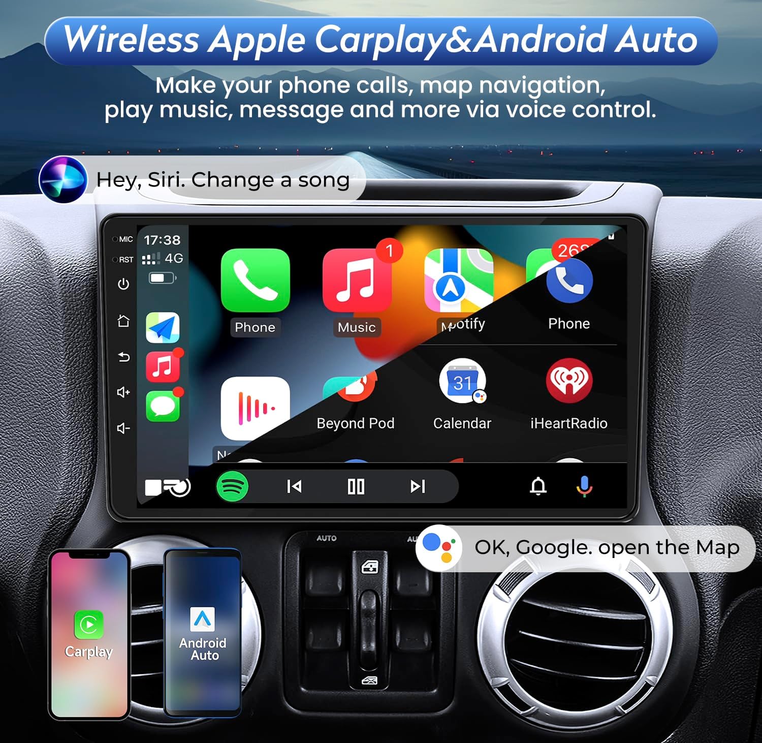 Fortdows Car Radio with Wireless Apple CarPlay and Android Auto Interface