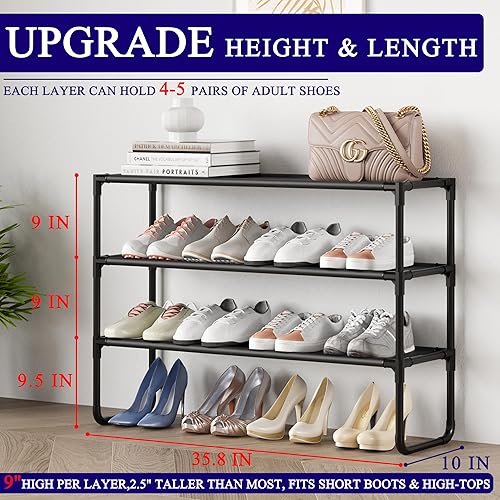 Miniatura 2 de Zapatero largo, organizador de zapatos apilable de 3 niveles para armario, entrada, pasillo, capa inferior extra, capacidad para 16 a 20 pares,