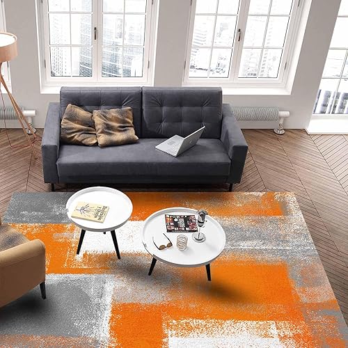 Miniatura 5 de Olivefox Rugs - Alfombra abstracta geométrica con pintura al óleo naranja, antideslizante, a prueba de manchas, para dormitorio, sala de estar,