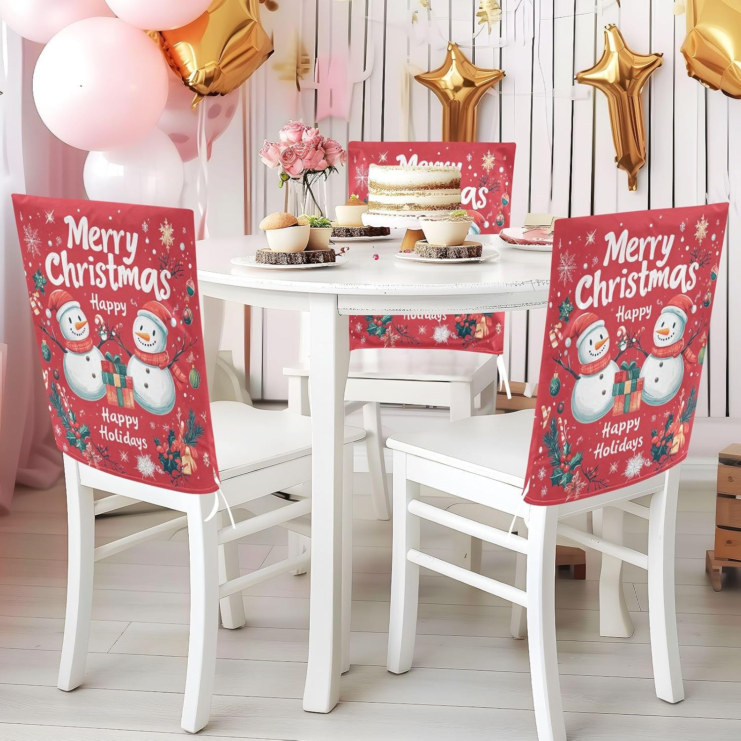 MNSRUU Christmas Chair Back Cover for Dining Room,Snowman Chair Slipcovers Set of 6,Snowman Chair Cover for Kitchen Hotel Holiday Party Decor,190