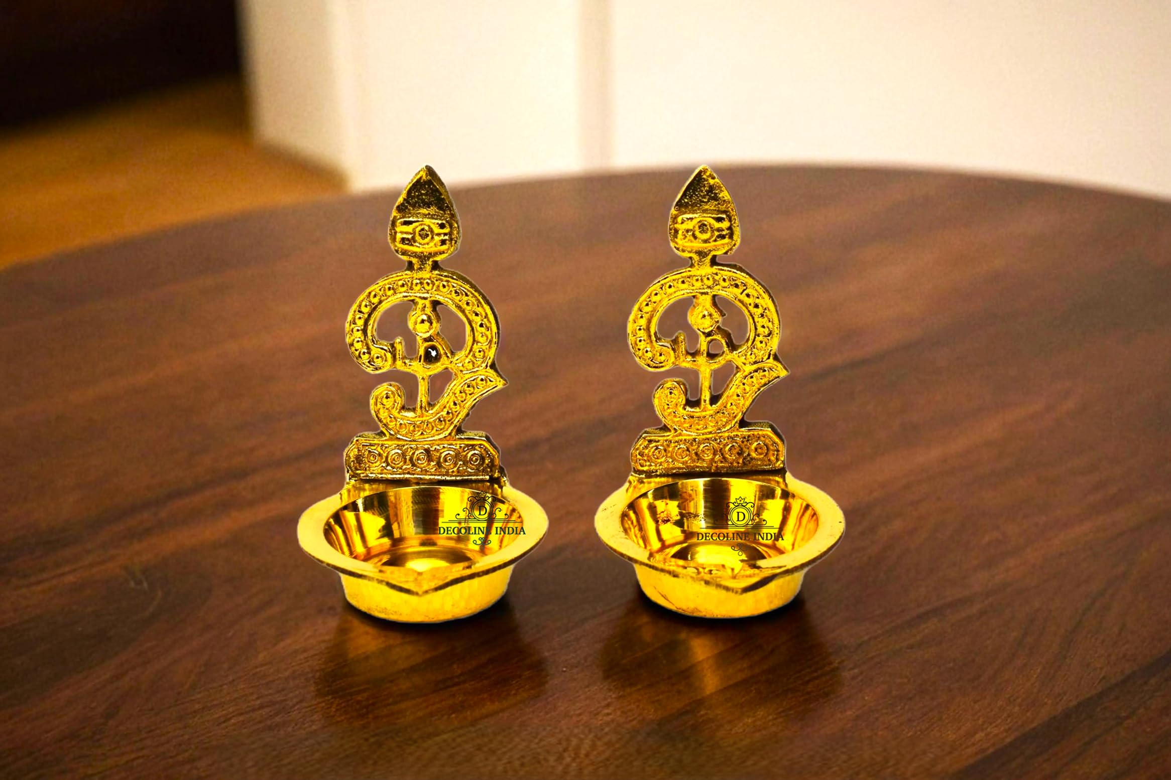 Decoline India Brass OM Diya | Murugan OM Vel Diya for Puja | Deepam Oil Lamp for Home Temple Puja Articles Decor Gifts | Height: 9.5 CM (Set of 2) (B0D9QVB3S7) Amazon Price History, Amazon Price Tracker