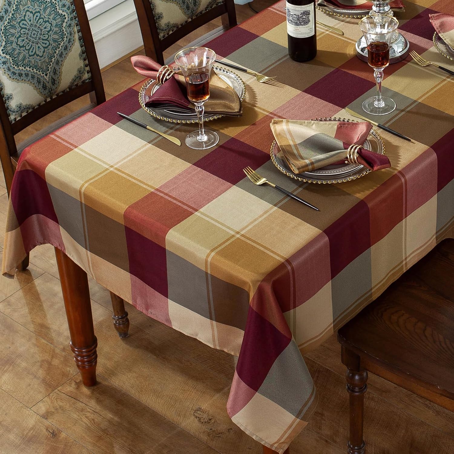 Honellaty Rectangle Tablecloth Checkered Polyester Table Cloth Spill-Proof Wrinkle Resistant Plaid Fabric Table Cover Kitchen Dinning Outdoor, 52 x 70 Inch Red