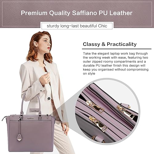 Miniatura 4 de Bolsa para portátil de 17 pulgadas para mujer bolso de trabajo maletín clásico multicompartimento para oficina señoras profesores estudiantes color