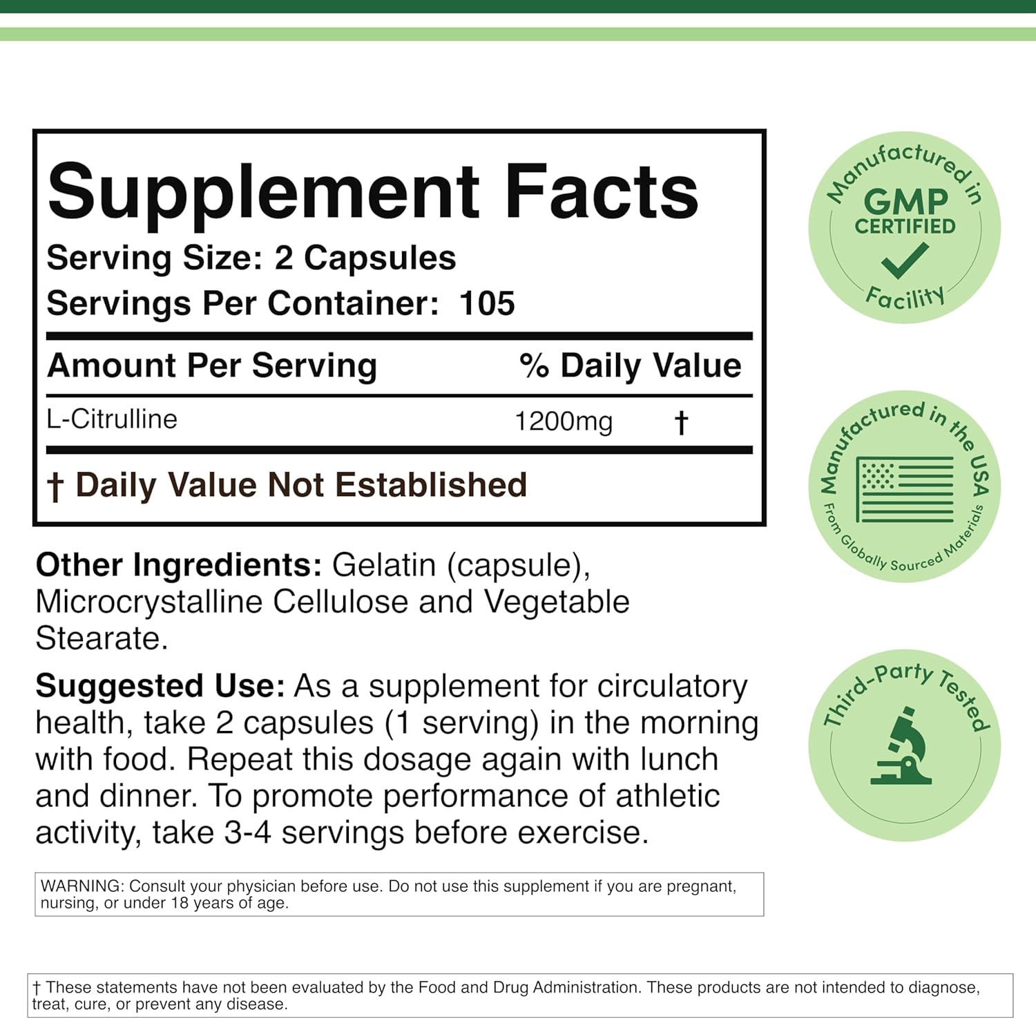 L Citrulline Capsules 1,200mg Per Serving, 210 Count (L-Citrulline Increases Levels of L-Arginine, Acts as a Nitric Oxide Booster) Muscle Recovery Supplement to Improve Muscle Pump by Double Wood - Image 2