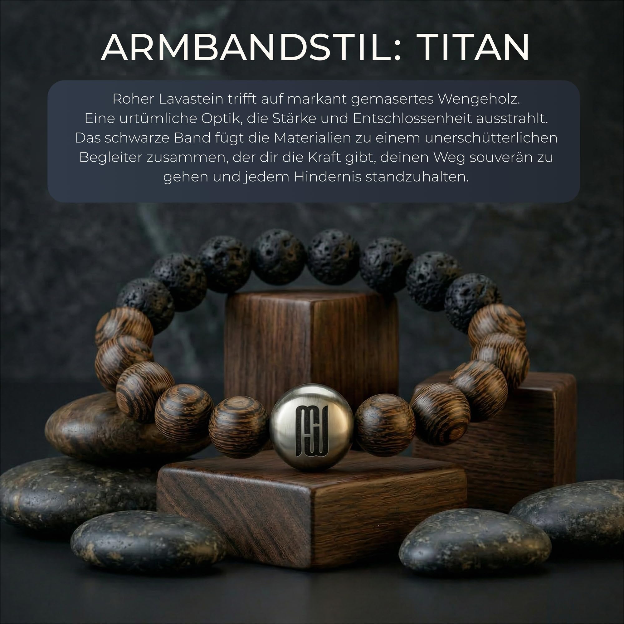 Perlenarmband Herren 10mm Edelstahl Naturstein Holz handgemacht in DE | Einzigartig reißfest & langlebig dank 2mm Elastikband, 888 Tage Garantie, edle Geschenkbox, gemeinnützige Spende