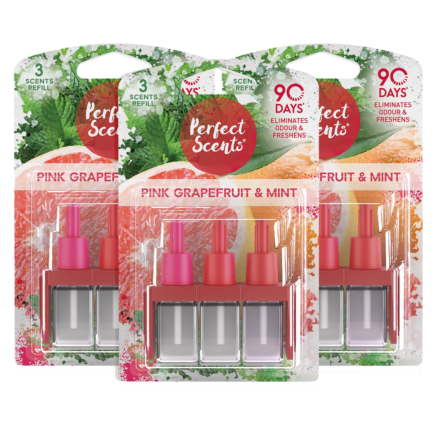 3 x Perfect Scents 3 Scents Pink Grapefruit & Mint Air Freshener Refill - Compatible with 3volution (3 Packs of 3x20ml)