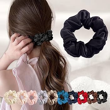Amazon | シュシュ シルク ヘアゴム シュシュ 黒 シルクシュシュ