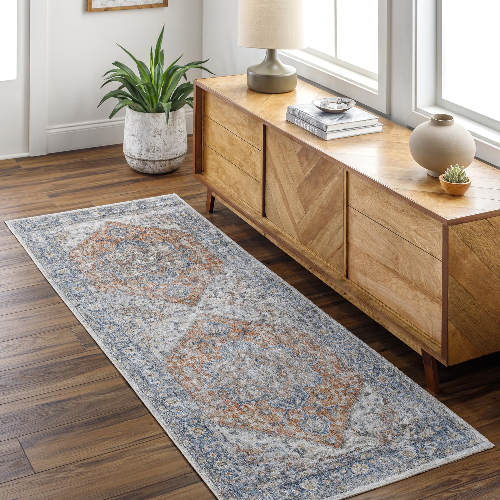Livabliss River Perth Machine Washable Runner 80x220 cm – Vintage Boho Pattern for Hallway, Living Room & Kitchen, Easy Care, Rust, Blue & Beige