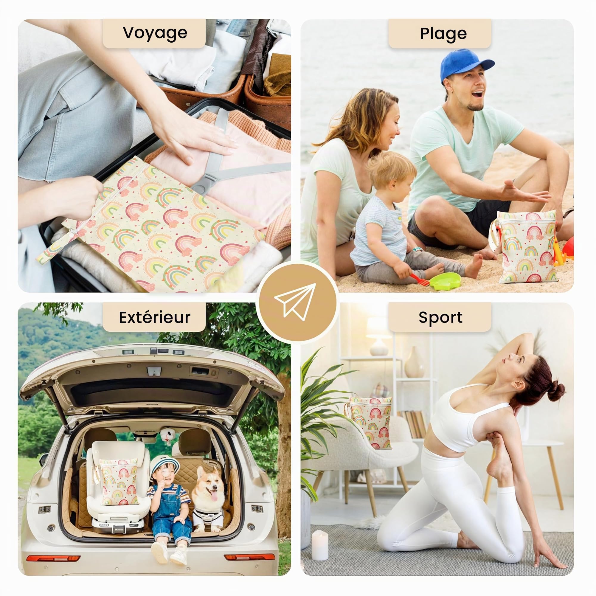 Lot de 3 Sacs，3 pièces Sac Maillot de Bain mouillé，a Couche，Etanche，Linge Sale Voyage，Sac à Linge Sale，étanche， Piscine