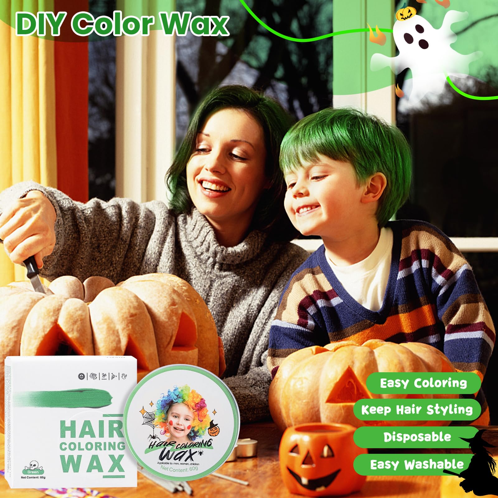 Tinte temporal verde para niños, tinte verde instantáneo para el cabello, para mujeres, hombres, color verde, pomada de peinado, cremas para teñir el cabello, para fiestas, cosplay, Halloween