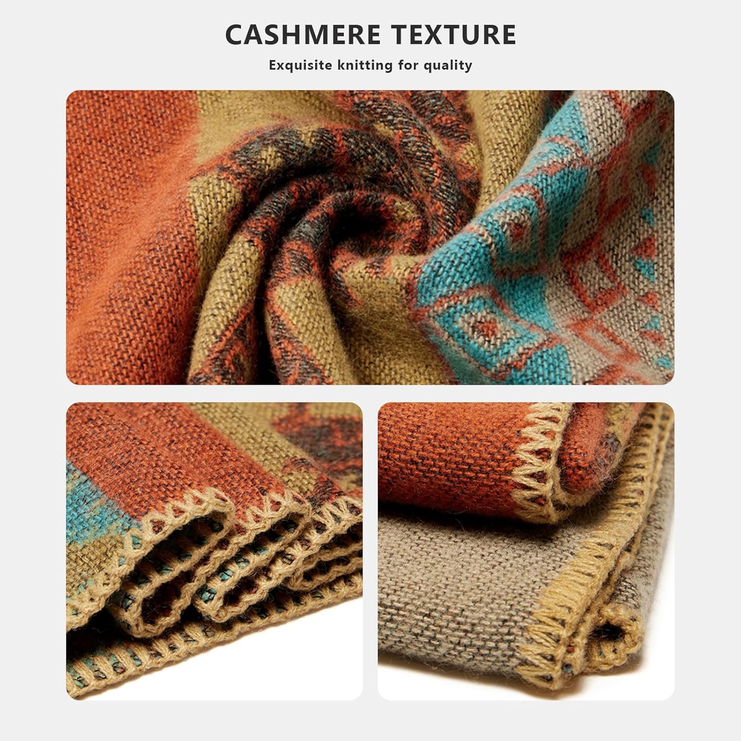 Womens Winter Cashmere Shawl Knitted Poncho Cape Ethnic Style Open Front Cardigan Blanket Thick Warm Pashmina Scarf