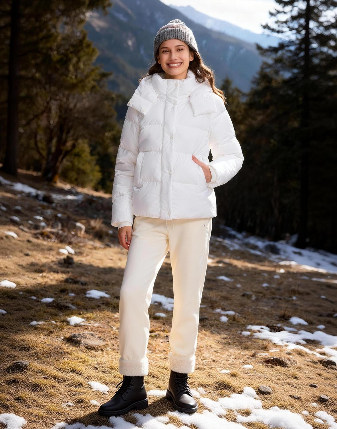 Pioneer Camp Women's Quilted Puffer Jacket, Warm Winter Coat Insulated Full Zip Hooded Jacket Pockets Outerwear Casual