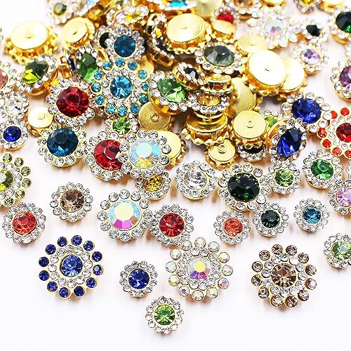 100pcs Sew on Rhinestones Crystals Glass Gems Metal Claw Mixed