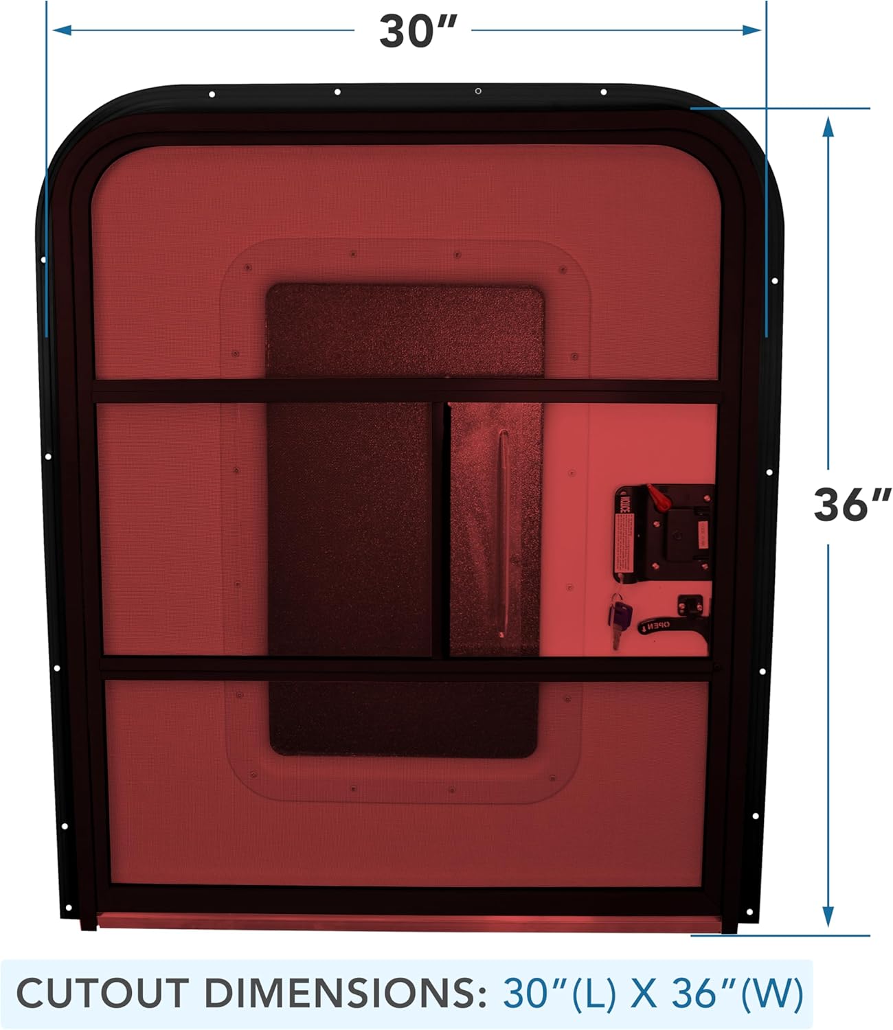 Teardrop 30" X 36" Face Mount Foam Core Passenger Side Door with Radius Corners on Top and Square Bottom with Screen Door (30"(W) X 36"(H) Pass Side, Black)
