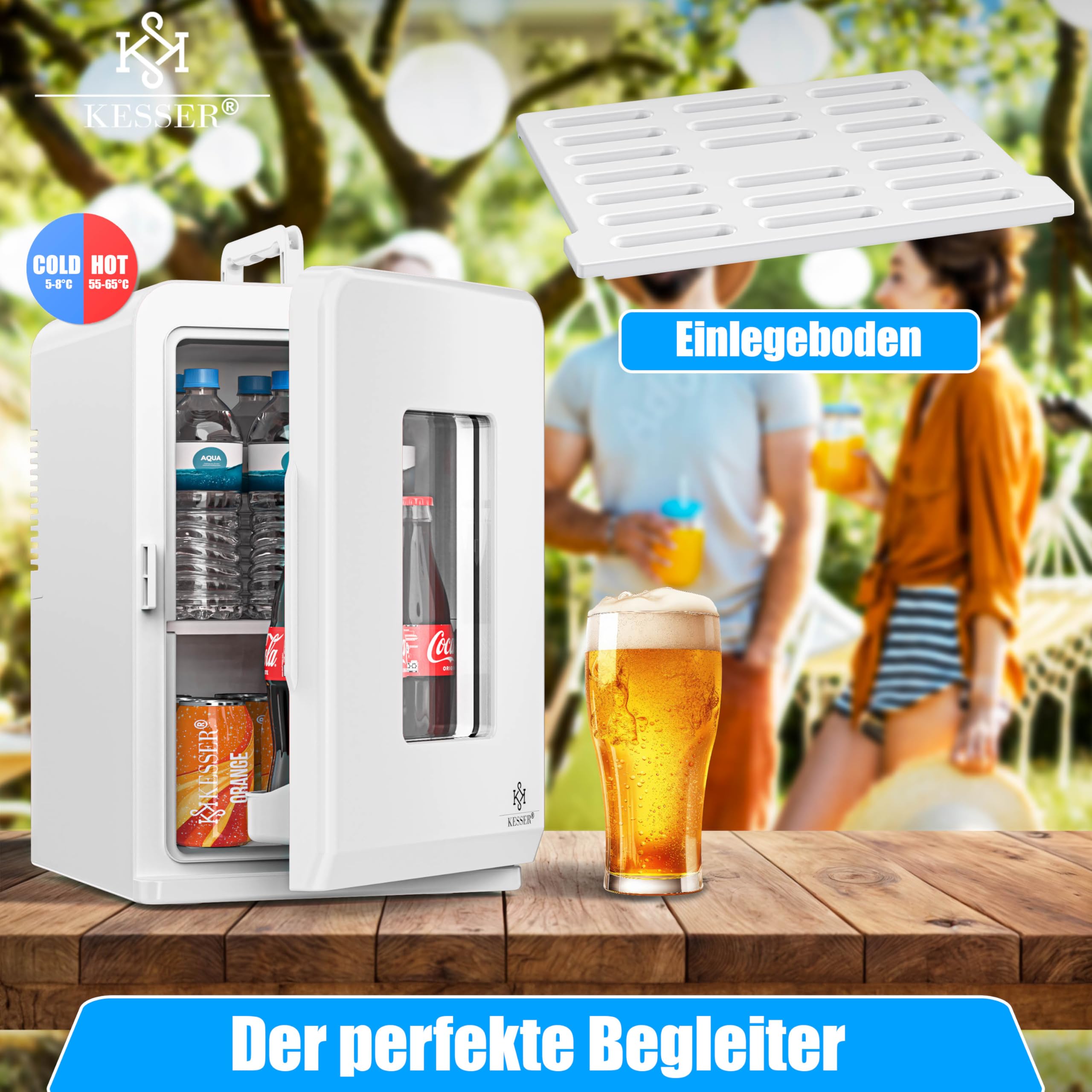 KESSER® 2in1 mini frigo box 15 litri funzione raffreddamento e riscaldamento portatile AC DC 220-240V/12V presa e accendisigari scalda sigaretta mini box termico auto ufficio, bianco