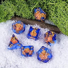 UDIXI 7PCS Resin DND Dice Set, Blue D&D Dice Set Filled with Octopus for RPG Role Palying Games and Other Tabletop Games, d and d,