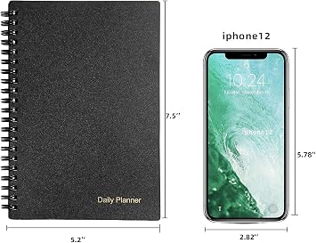 Daily Planner Undated, To Do List Notebook with Hourly Schedule, Time Management Manual and Planner, Personal Organizers, 5.2x7.5, 75 Sheets/150 Pages, Black