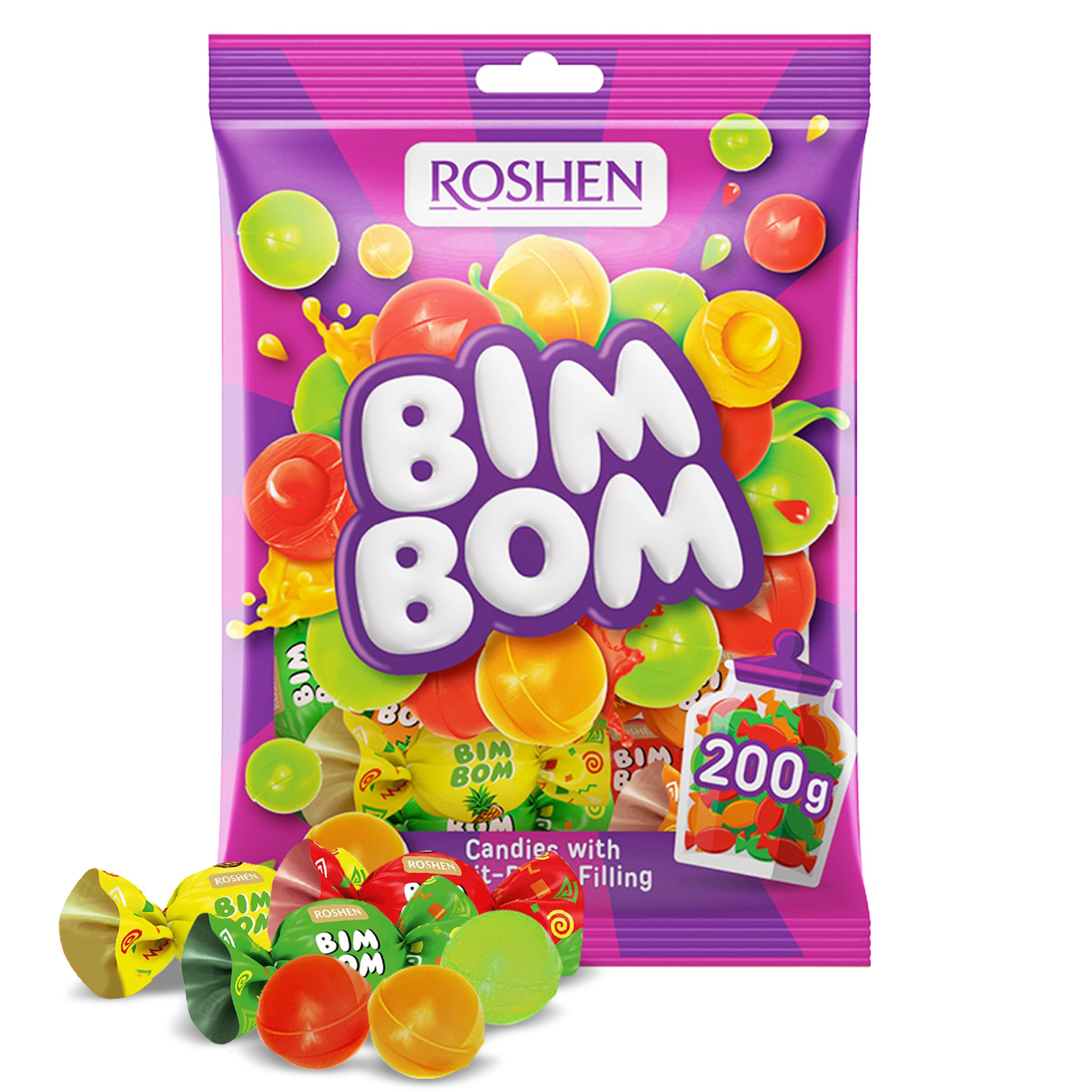 Bim Bom Hard Candy – Assorted Fruit & Berry Filled Candies, Individually Wrapped, Bulk 16.5 oz (468g), Approx. 58 Pieces – Pear, Pineapple, Strawberry, Tutti-Frutti