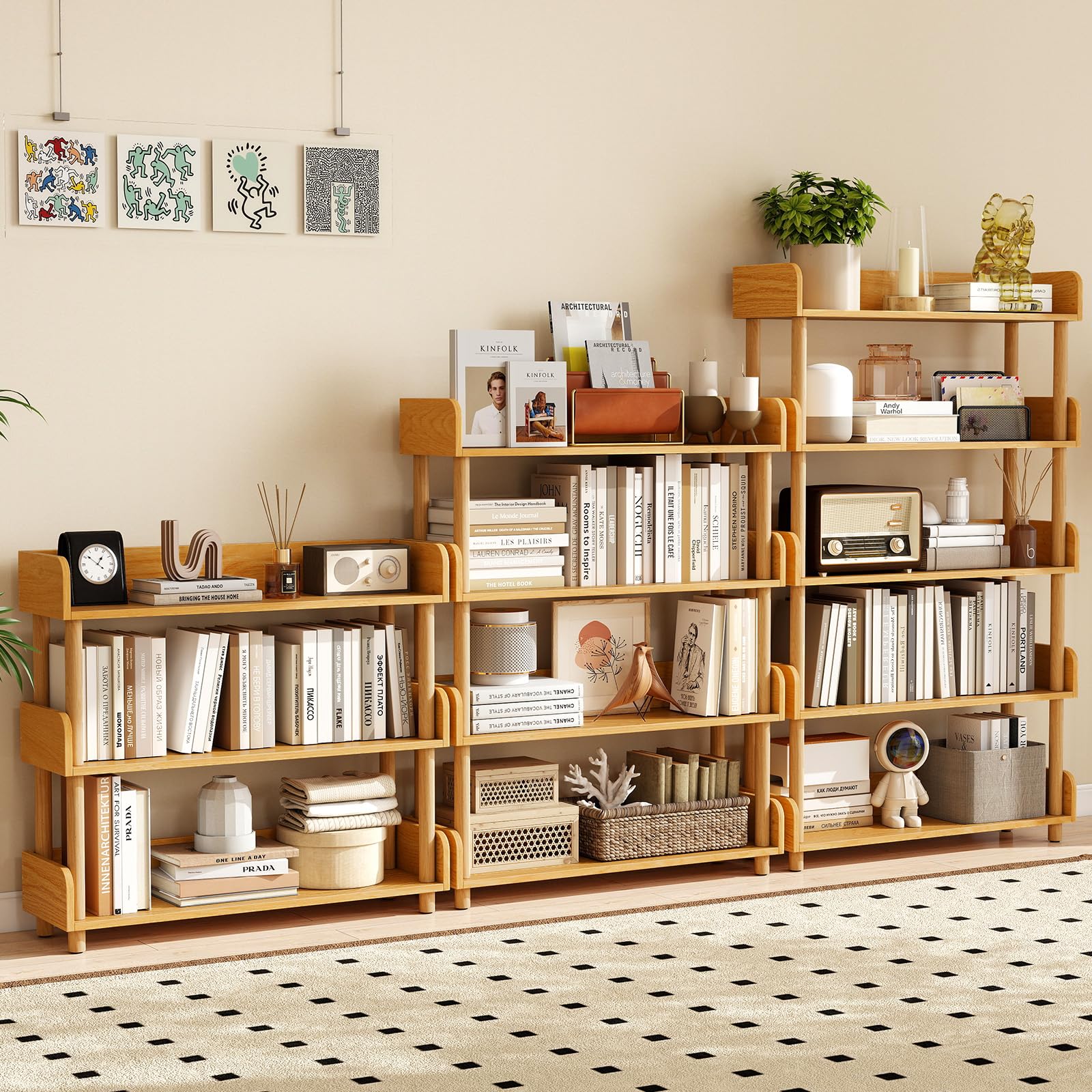 COSTWAY Eckregal mit 5 offene Ebene, freistehendes Bücherregal mit Holzrahmen & Oberkante, Holz Standregal, Lagerregal, Aufbewahrungsregal für Wohnzimmer, Schlafzimmer, Kinderzimmer, 80x24x130,5 cm
