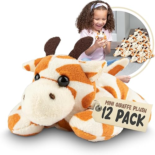 Forest & Twelfth Mini juguetes de peluche de jirafa, paquete de 12 pequeños animales de peluche a granel, jirafa de felpa para niñas y niños,