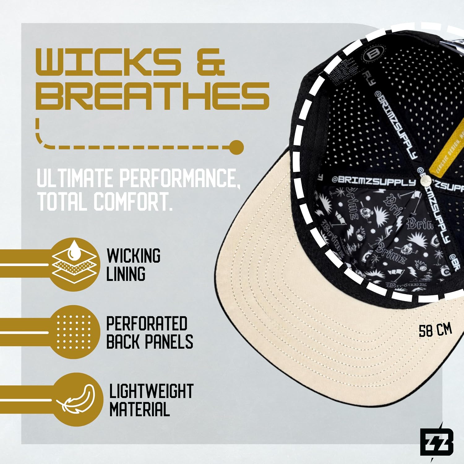 BRIMZ Golf Performance Hat - Tee Holder & Magnetic Brim - Breathable Sweat & Water Resistant Golfing Snapback Cap