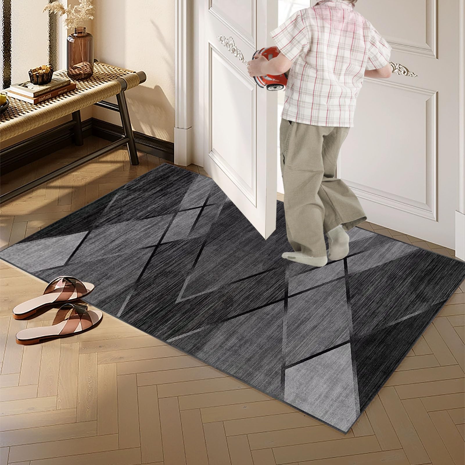 Tapis Couloir Long Moderne 80 x 200 cm Tapis Escalier Absorbant Paillasson Exterieur Tapis Cuisine Devant Evier Antidérapant et Lavable Tapis de Passage pour Cuisine Salon Chambre Entree Interieur