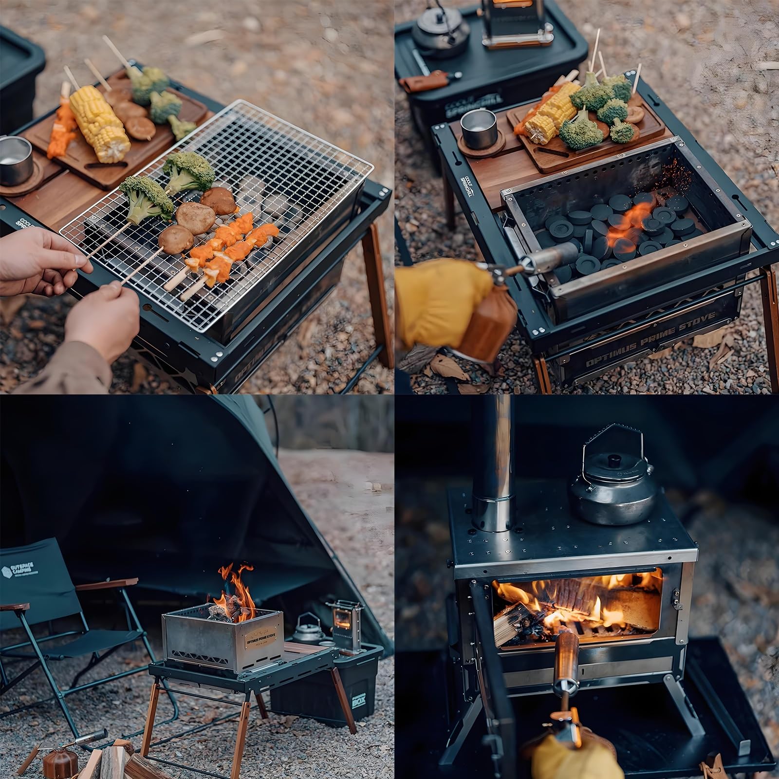 Stufa a Legna da Campeggio In Acciaio Inox Stufas Portatile con Canna Fumaria e Borsa Stufas Multifunzionale da Esterno per Cucinare e Riscaldare al Freddo