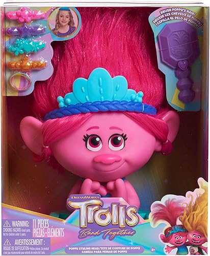 Miniatura 6 de Just Play - Cabeza de estilo de amapola de DreamWorks Trolls Band Together Poppy, 11 piezas, rosa, juguetes para niños a partir de 3 años