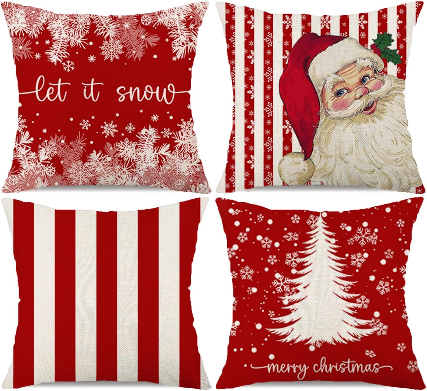 KACOPOL Red Christmas Pillow Covers 18x18 Set of 4 Stripe