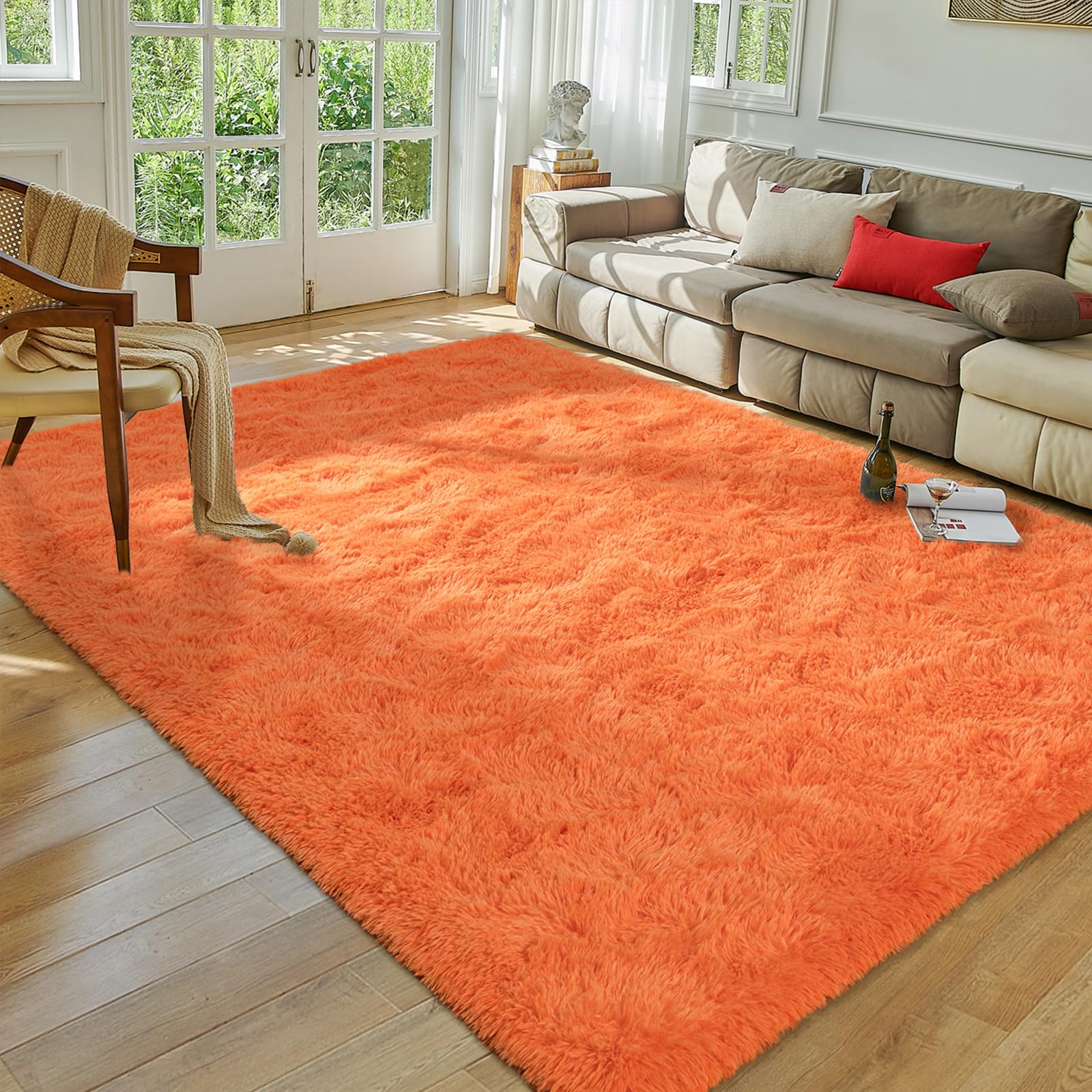 Amazon.com: Softlife Orange Area Rug for Living Room, Fluffy Shag