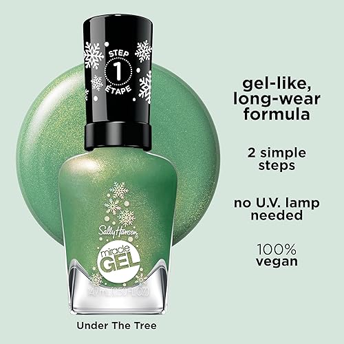 Miniatura 4 de Sally Hansen Miracle Gel, bajo el árbol, fórmula similar a gel, no necesita lámpara UV, esmalte de uñas verde con purpurina