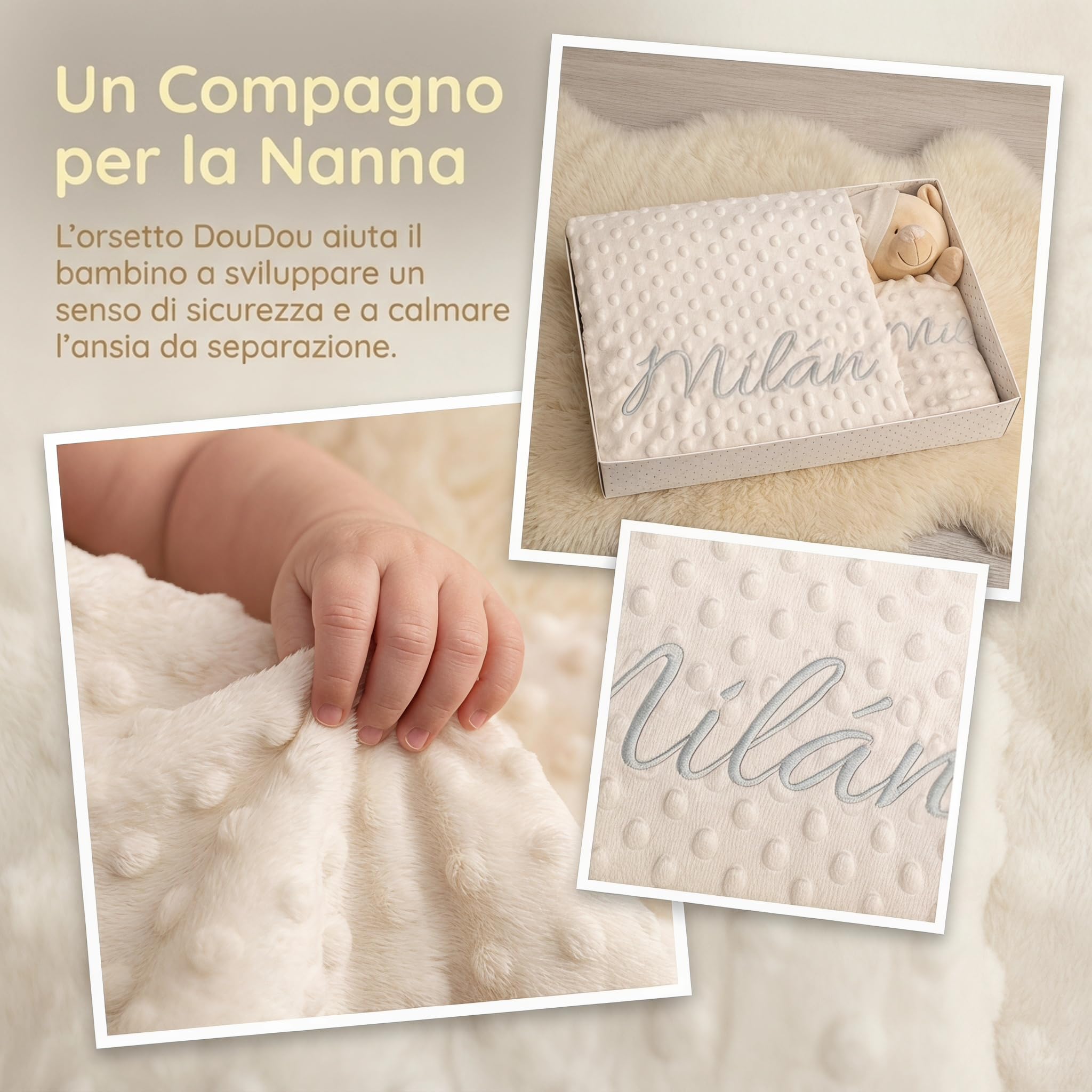 variouss Coperta per neonati personalizzata con nome ricamato, pile ultra morbido con piumone, regalo di nascita, battesimo, baby shower, ragazza e ragazzo (coperta + doudou)