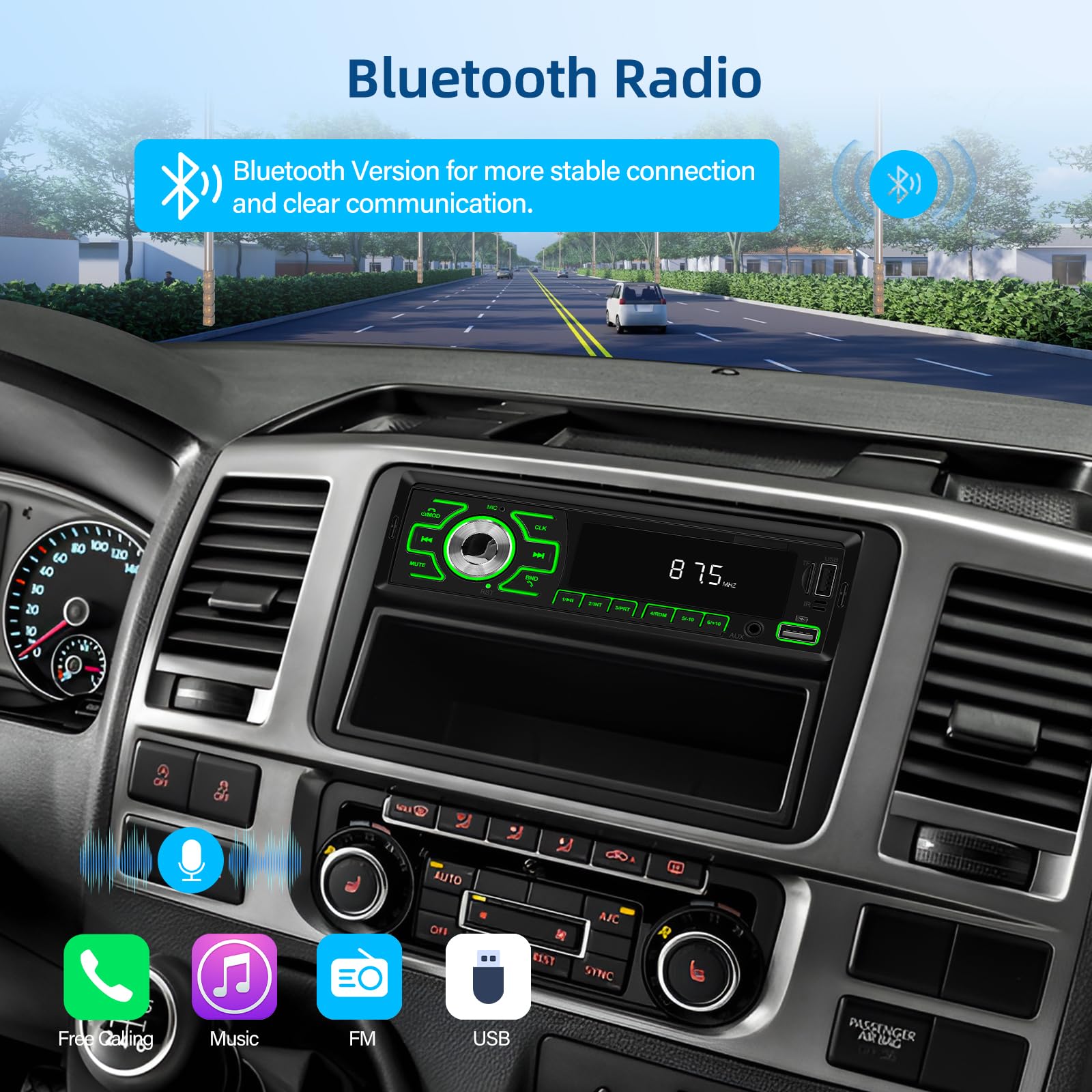 NHOPEEW 1 Din Autoradio mit Doppel Bluetooth - Radio Recevier Unterstützung FM EQ 7 Farbe Hintergrundbeleuchtung - U Disk/AUX in/TF-Karte Spielen / MP3 / WMA/WAV/FLAC