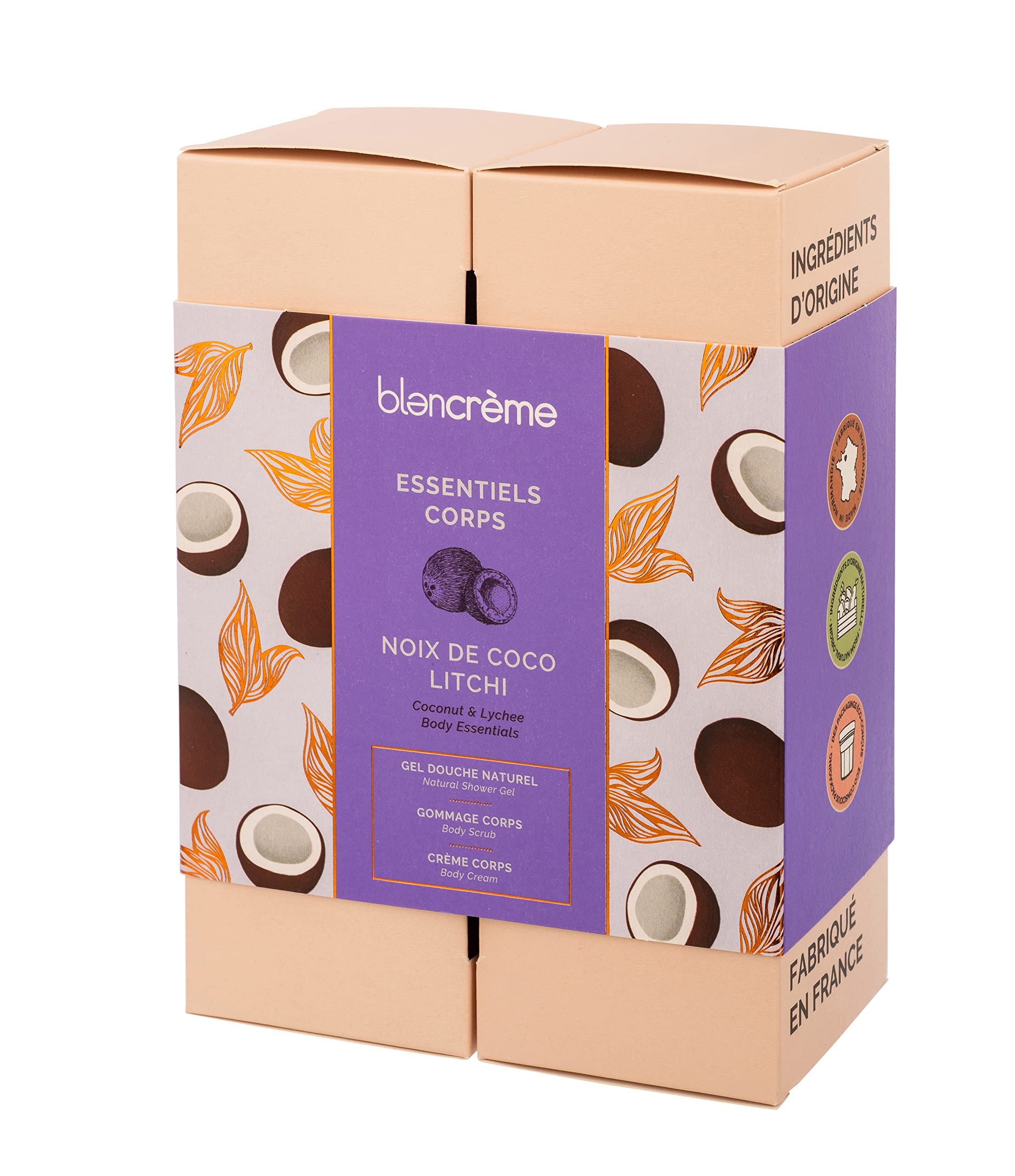 Blancrème, Gift box 3 Coconut / Litch Nut body care: shower gel, exfoliation & melting body cream