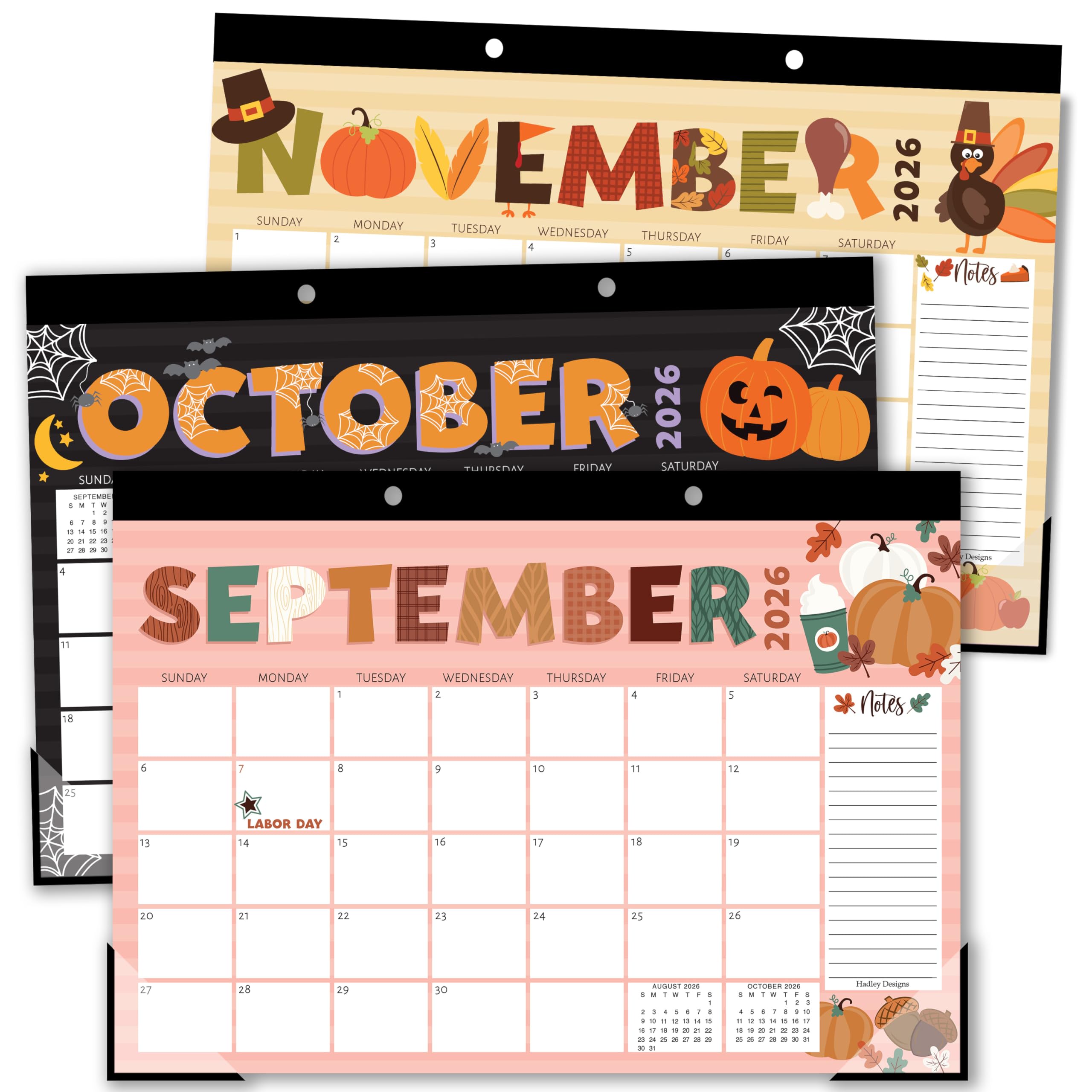 Hadley Designs Large Desk Calendar 2026-2027 - Monthly Teacher Desk Calendars 2026-2027 Desktop Calendar 2026, 18 Month 2026 Desktop Calendars, Cute Pastel Classroom Decor Teacher Must Haves