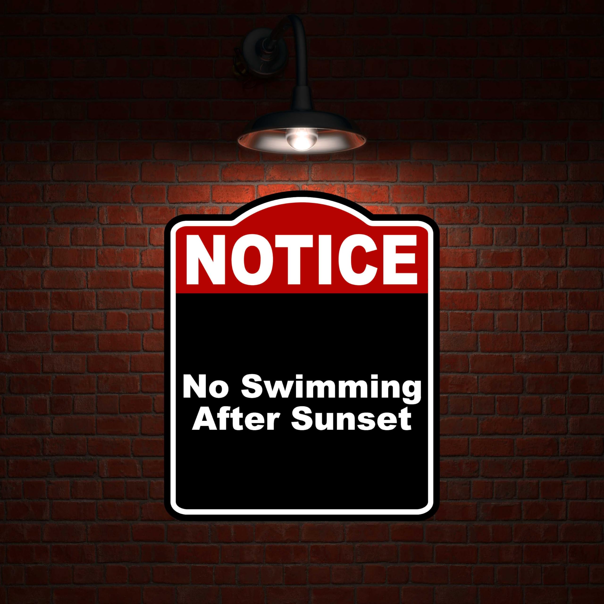 No Swimming After Sunset Notice Red Black Aluminum Composite Sign 15 x 18 inches