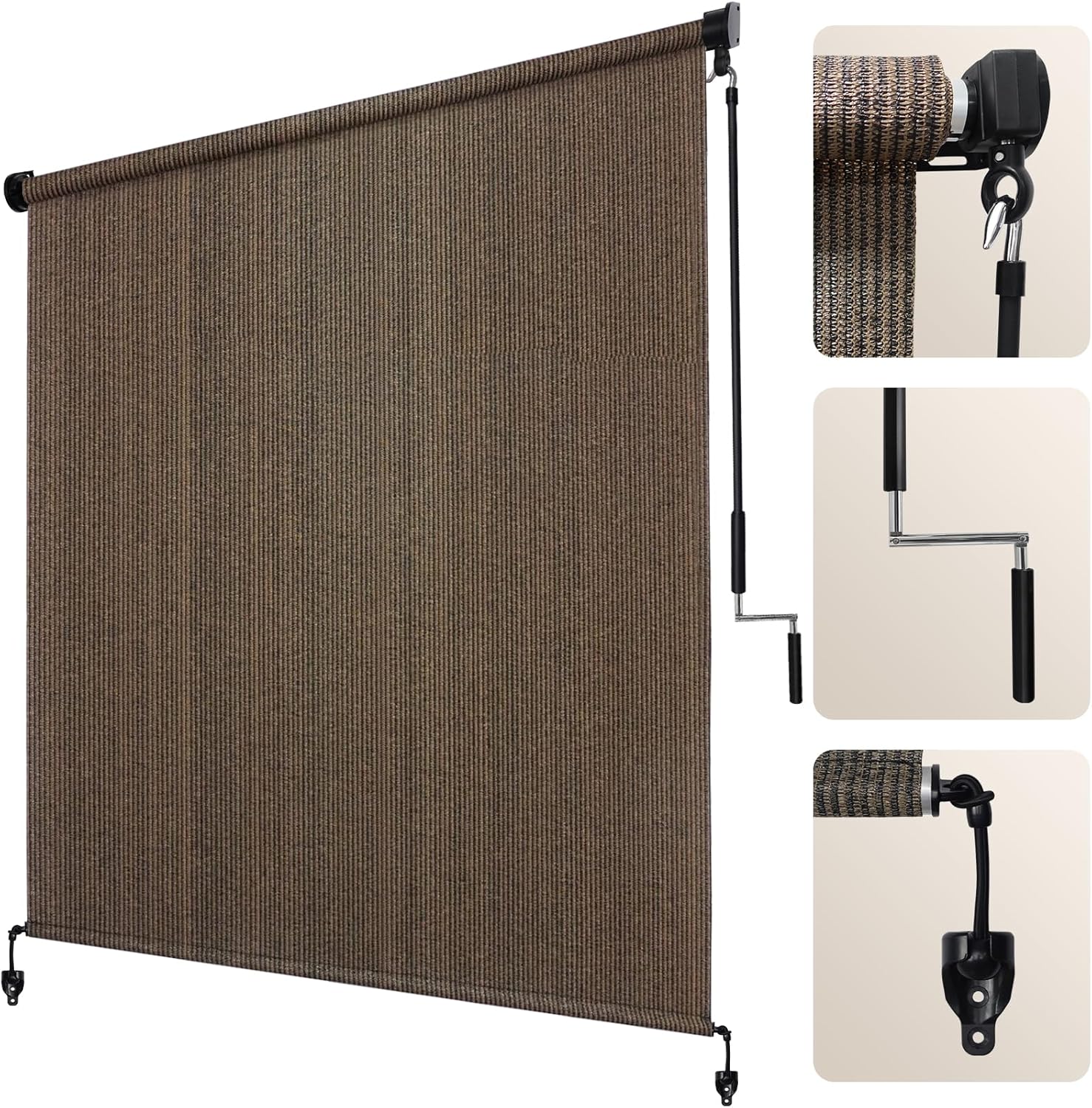 Artpuch Outdoor Roller Shade 8' W x 8' H Fabric Blind Mocha Cordless Roll Up Shade, Wand Operation Exterior Roller Shade Cloth for Patio Porch Gazebo, Spliced of Two Poles, One-Piece Fabric 96"W x 96"H Mocha